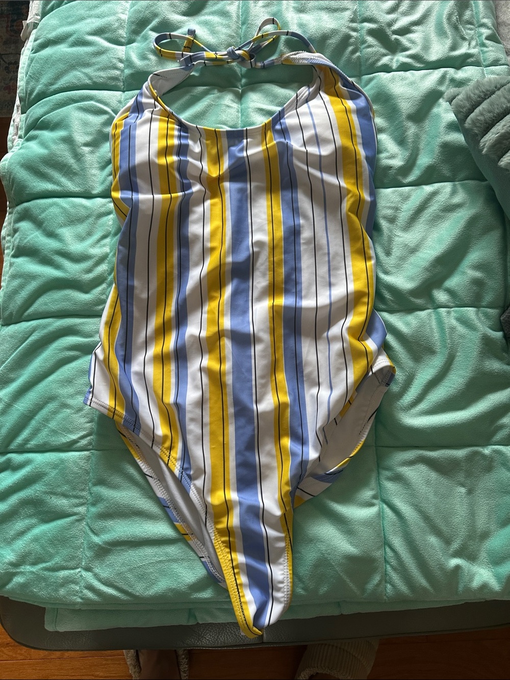 Kids Blue, Yellow & White Striped One-Piece Swimsuit